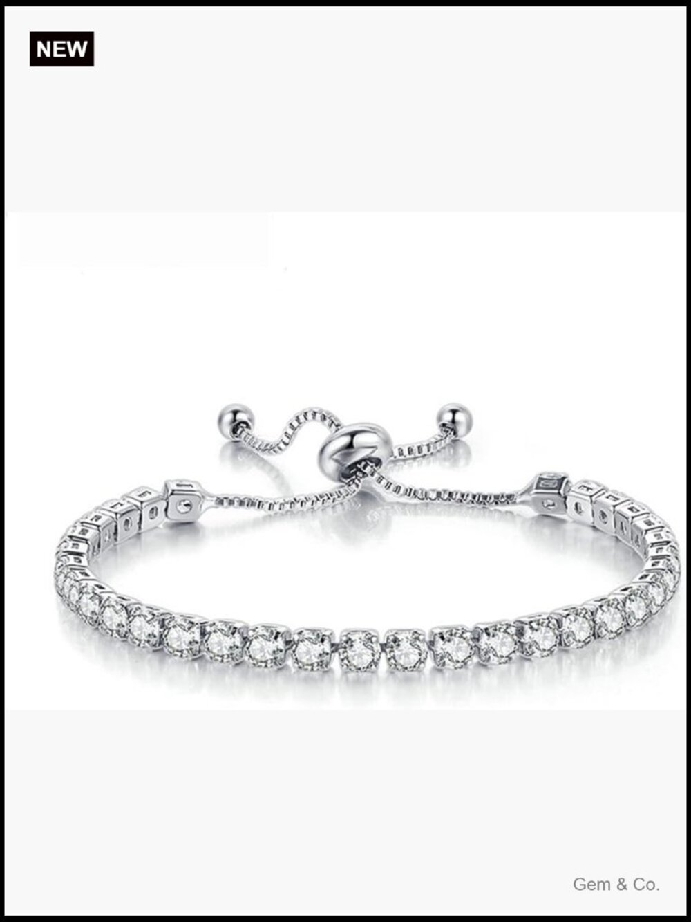 Tennis Bracelet Adjustable Cubic Zirconia Bracelet Sliding Clasp